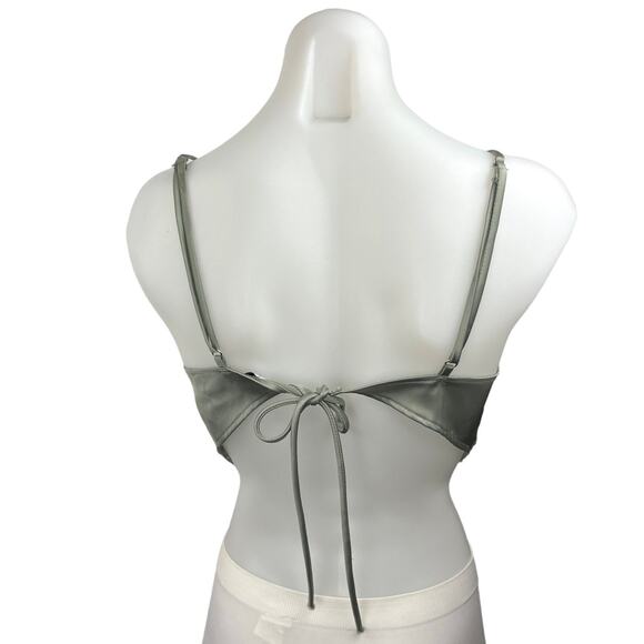 Rebel Flow Green Satin Lace Trim V-Neck Spaghetti Strap Crop Camisole Tank Top M - Picture 2 of 4